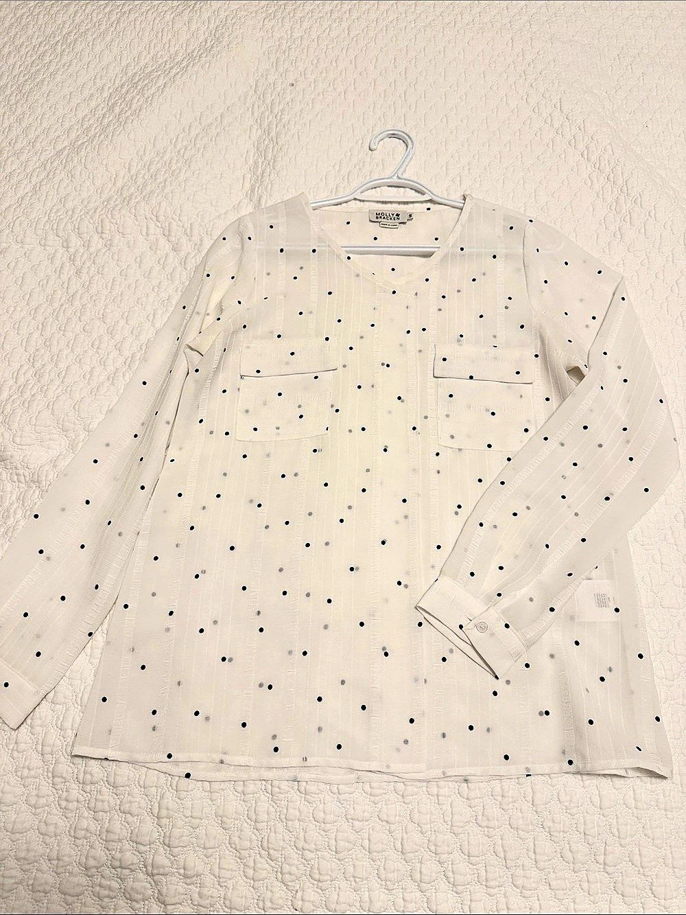 Molly Bracken Polka Dot Blouse in White & Black Size Small